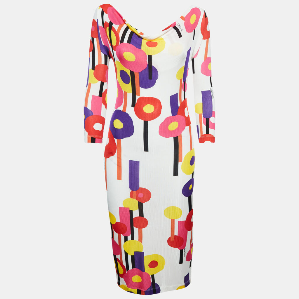 luxury-women-just-cavalli-used-clothes-p1032630-001 Just Cavalli White Floral Print Stretch Knit Midi Dress S