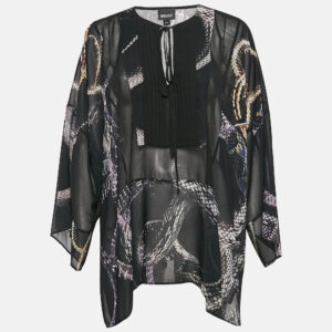 Just Cavalli Black Snake Printed Chiffon Semi Sheer Blouse M