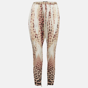 Just Cavalli Multicolor Leopard Print Silk Waist Detail Pants S