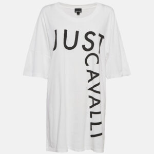 Just Cavalli White Logo Print Cotton T-Shirt Dress L