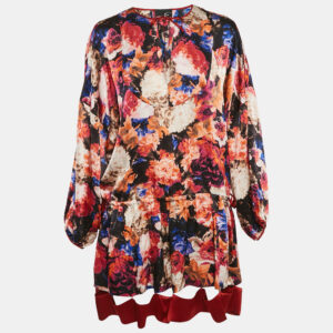 Just Cavalli Multicolor Silk Satin Floral Print Oversized Mini Dress M