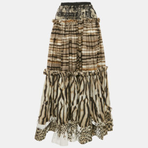 Just Cavalli Multicolor Printed Crepe Ruffled Maxi Skirt M