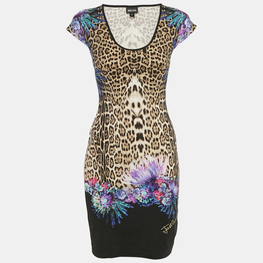 luxury-women-just-cavalli-used-clothes-p1122177-005 Just Cavalli Brown Leopard Print Jersey Mini Dress M