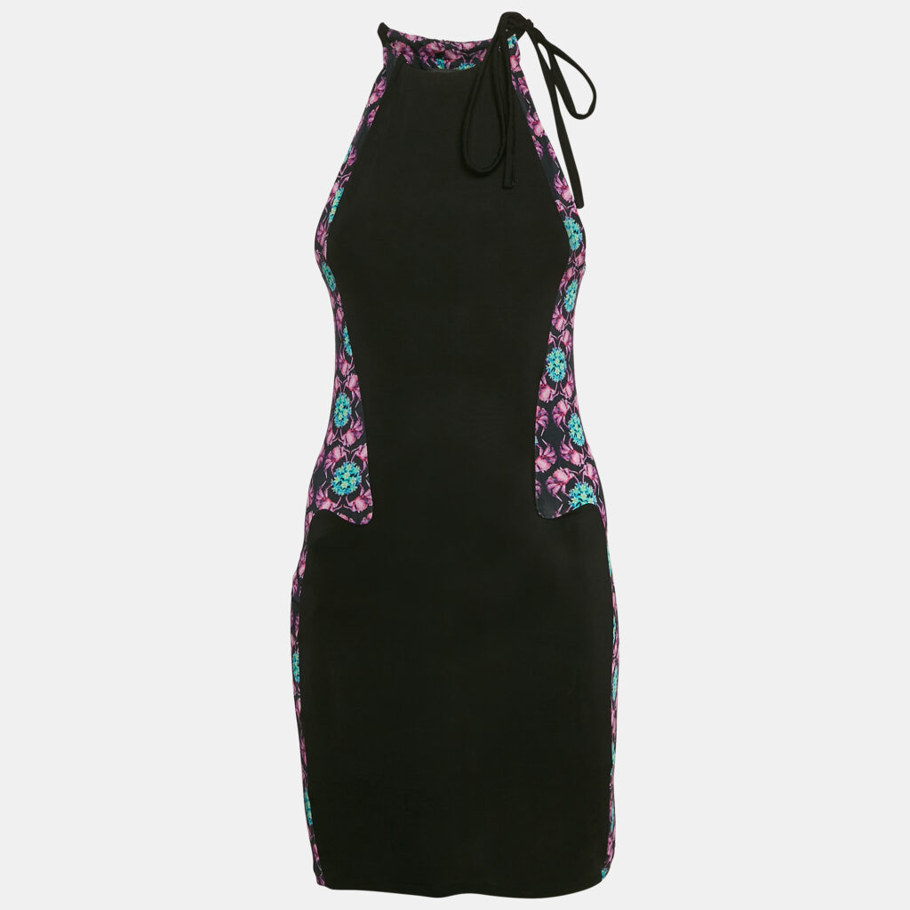 Just Cavalli Black/Multicolor Printed Jersey Halter Neck Midi Dress S
