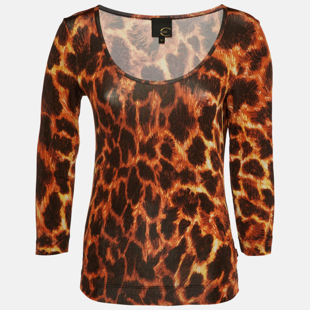 luxury-women-just-cavalli-used-clothes-p1144780-004 Just Cavalli Orange/Brown Animal Print Jersey Boat Neck Top M