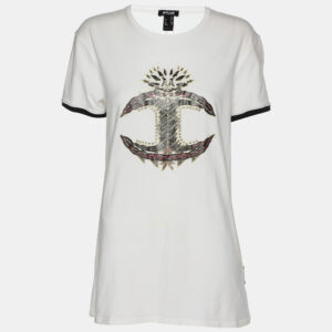 Just Cavalli White Cotton Blend Monogram T-Shirt L