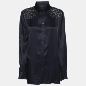 Just Cavalli Navy Blue Viscose Embellished Button Front Shirt M