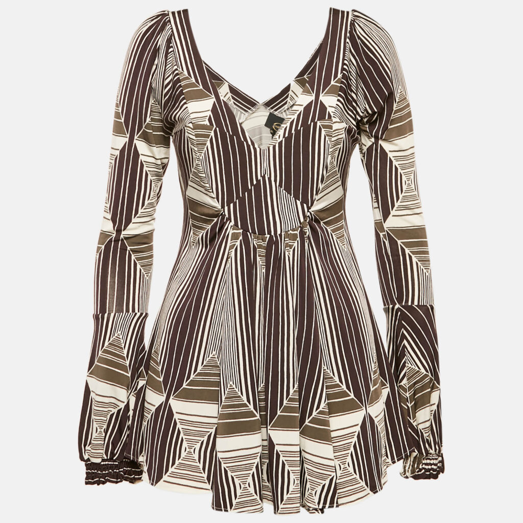 Just Cavalli Brown Printed Jersey Peplum Top L