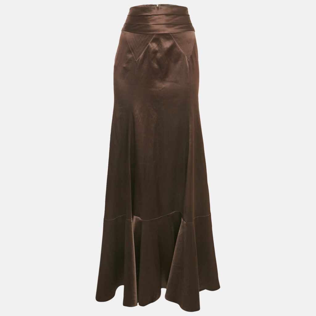 luxury-women-just-cavalli-used-clothes-p1169683-005 Just Cavalli Brown Stretch Satin Maxi Skirt M