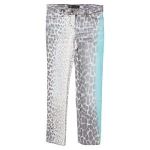 Just Cavalli Brown/Green Animal Print Light Wash Flared Bottom Jeans S