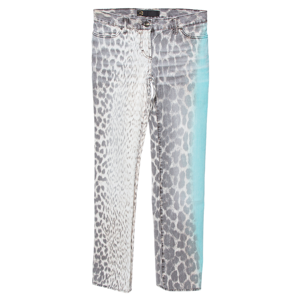 luxury-women-just-cavalli-used-clothes-p354962-005 Just Cavalli Brown/Green Animal Print Light Wash Flared Bottom Jeans S