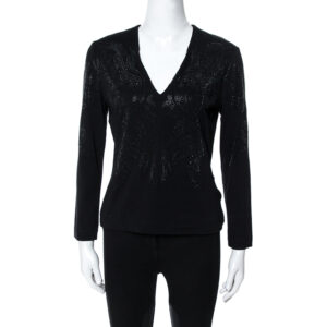 Just Cavalli Black Crystal Embellished Long Sleeve Top L