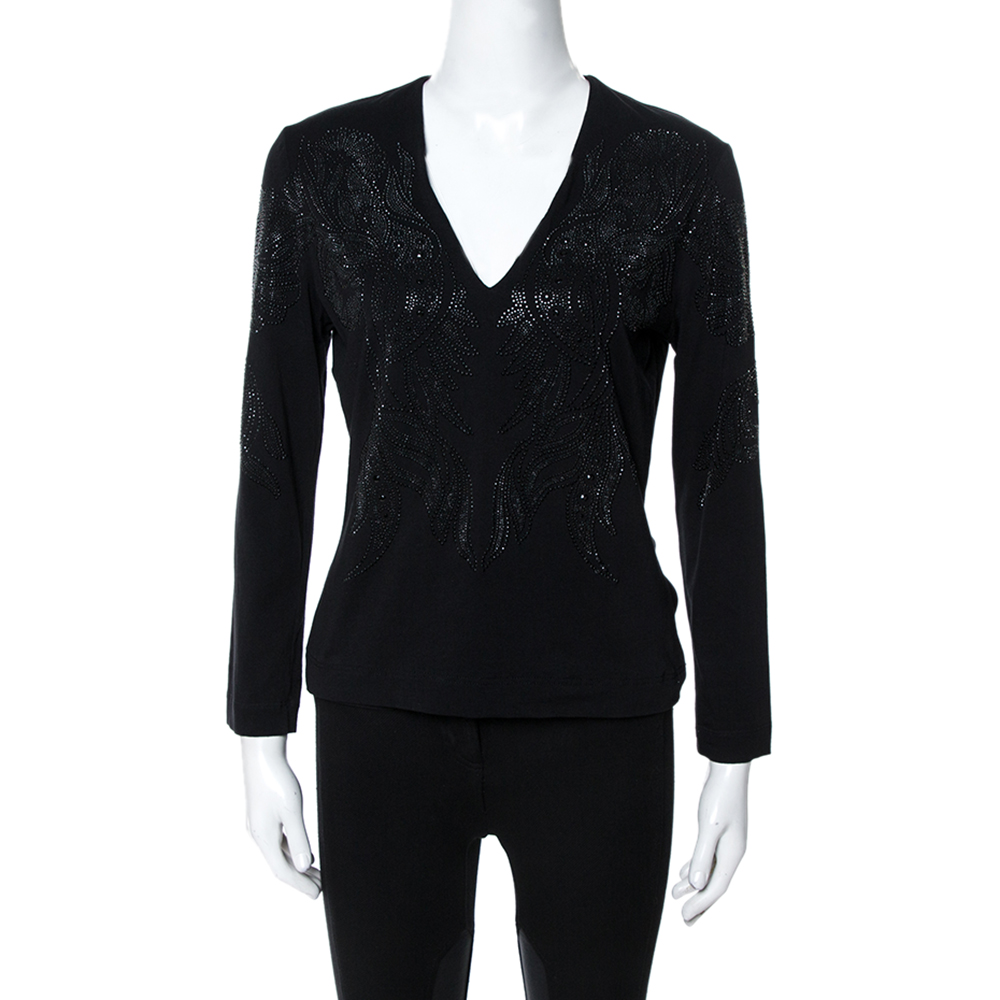 luxury-women-just-cavalli-used-clothes-p355203-005 Just Cavalli Black Crystal Embellished Long Sleeve Top L