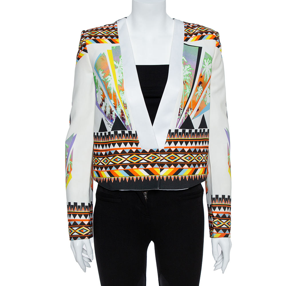 luxury-women-just-cavalli-used-clothes-p356553-001 Just Cavalli Multicolor Abstract Nylon Blend Print Crop Top Blazer S