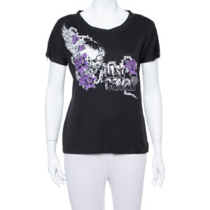 Just Cavalli Black Logo Printed Knit Zipper Detail T Shirt S