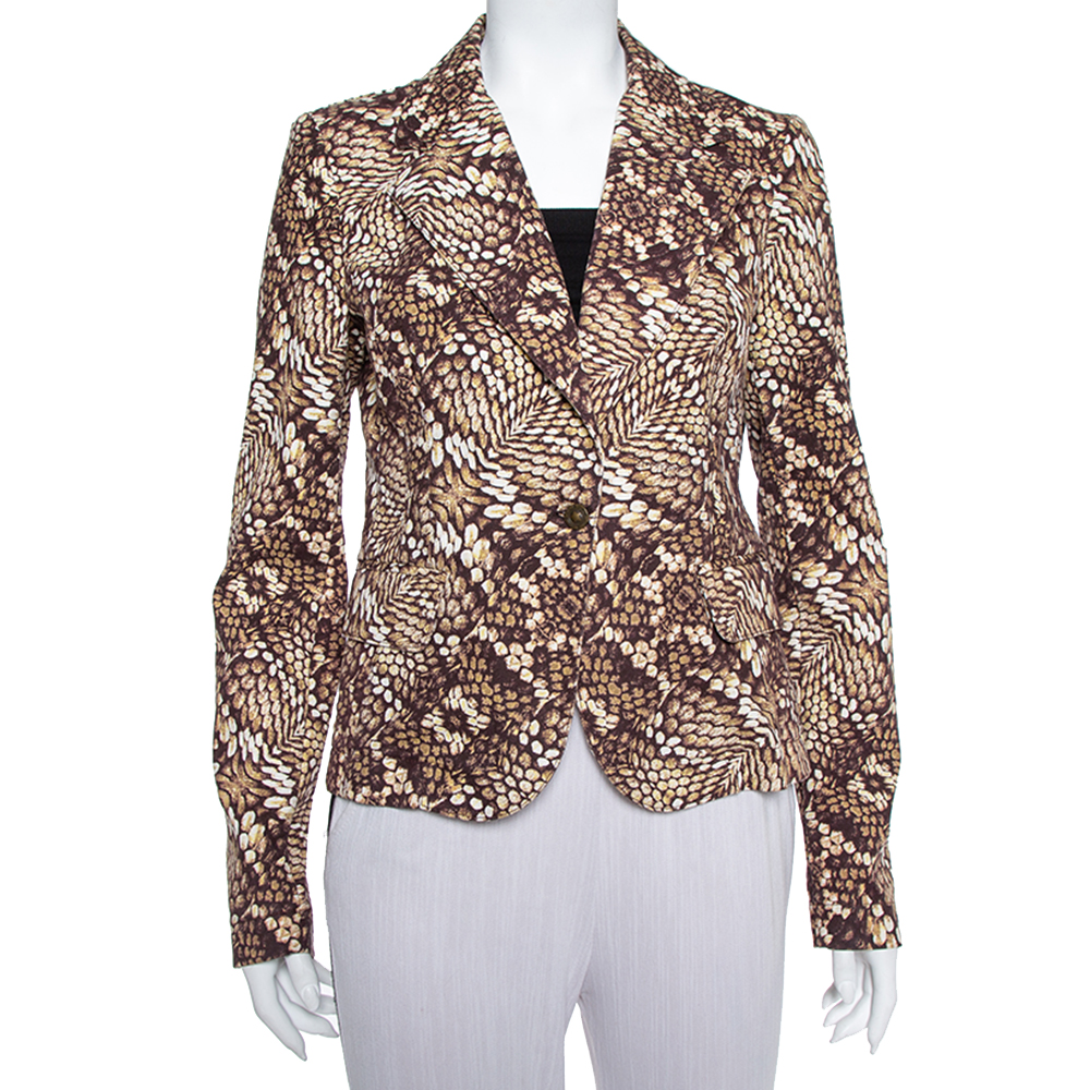 luxury-women-just-cavalli-used-clothes-p387166-002 Just Cavalli Brown Printed Cotton Blazer L