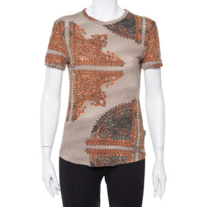 Just Cavalli Brown & Beige Printed Knit Short Sleeve Top L