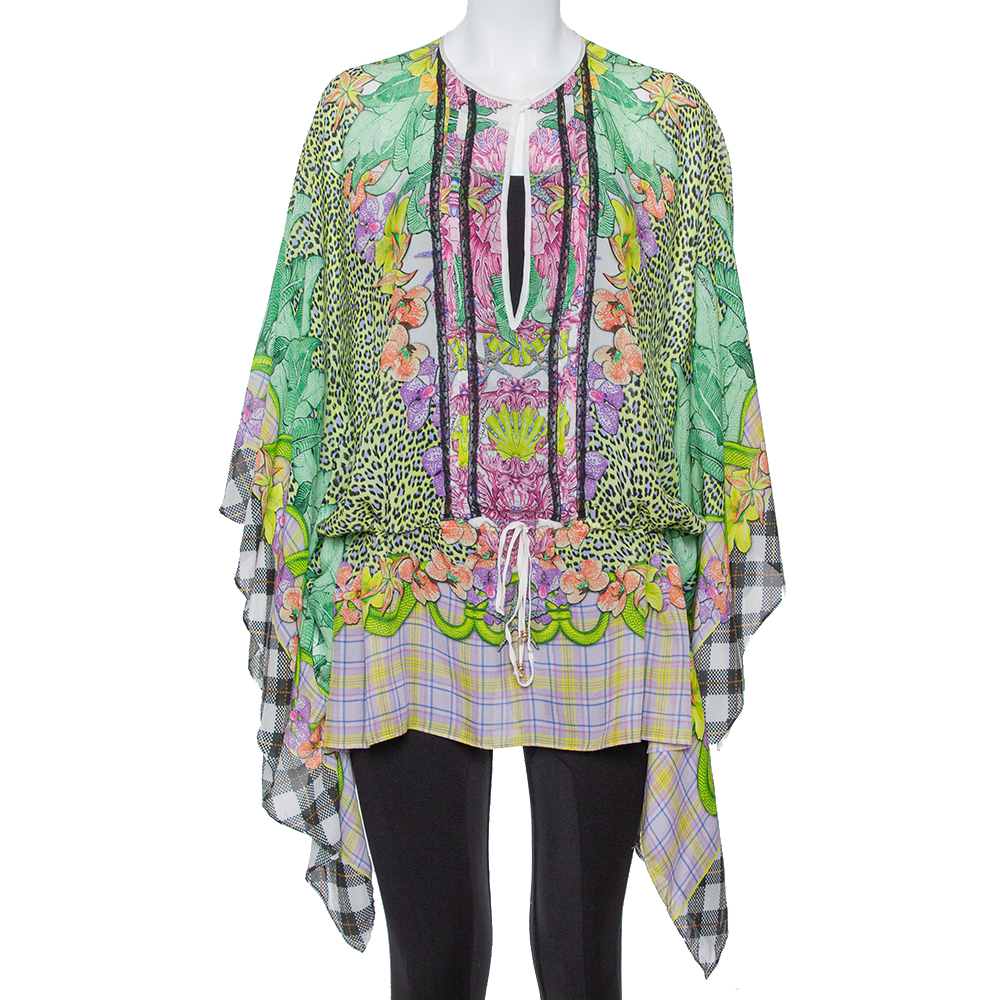 luxury-women-just-cavalli-used-clothes-p405161-001 Just Cavalli Multicolor Printed Silk Waist Tie Detail Kaftan Tunic M