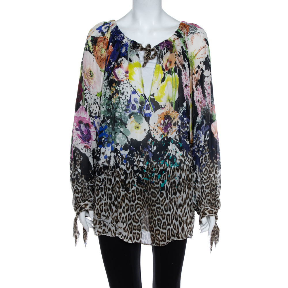 luxury-women-just-cavalli-used-clothes-p408021-004 Just Cavalli Multicolor Floral & Animal Printed Silk Tunic M