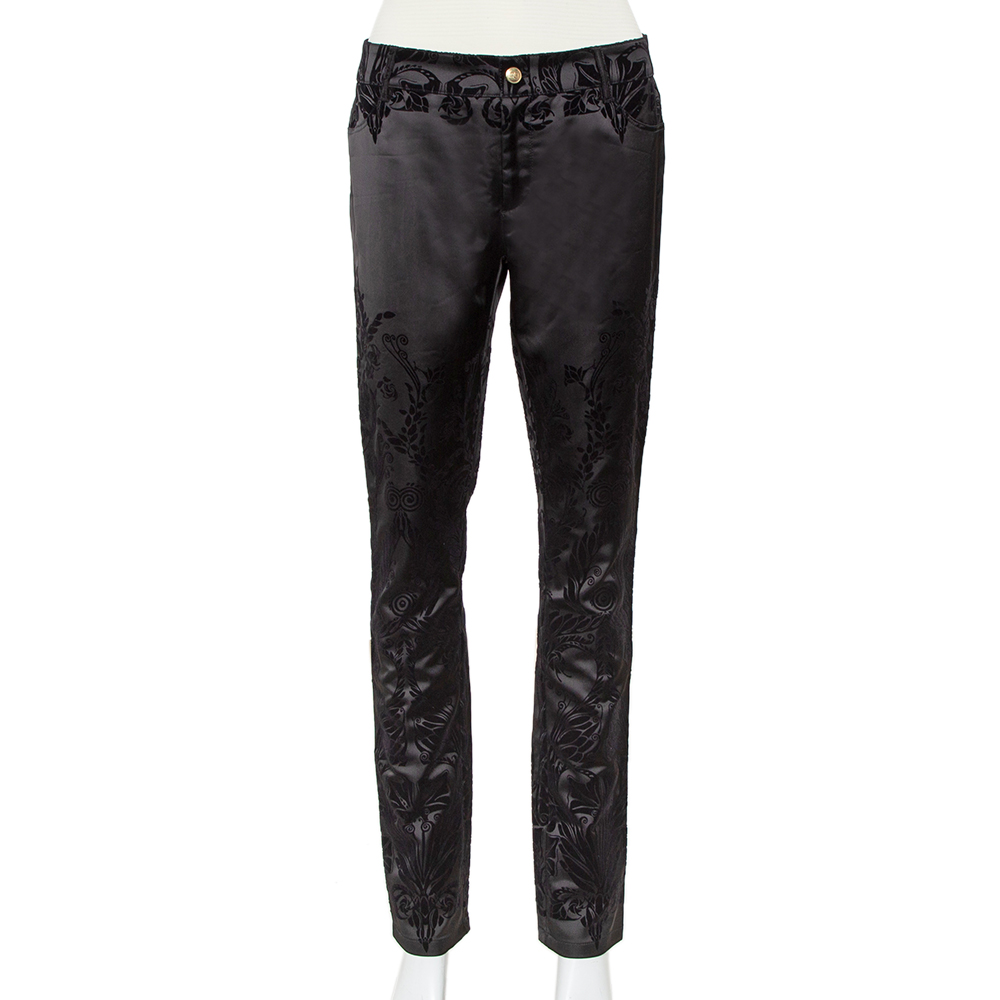 luxury-women-just-cavalli-used-clothes-p418896-004 Just Cavalli Black Flocked Satin Tapered Leg Just Chic Jeggings L