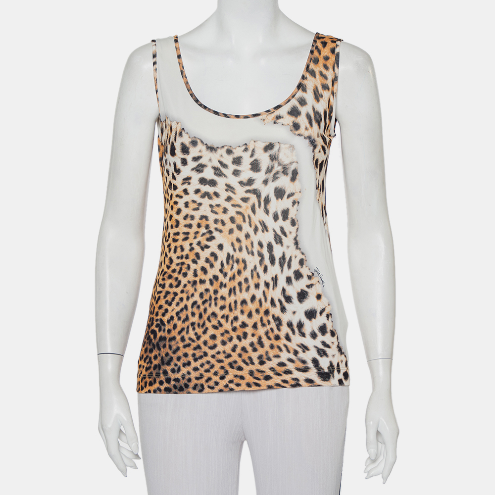 luxury-women-just-cavalli-used-clothes-p421005-008 Just Cavalli Beige Animal Printed Knit Tank Top L