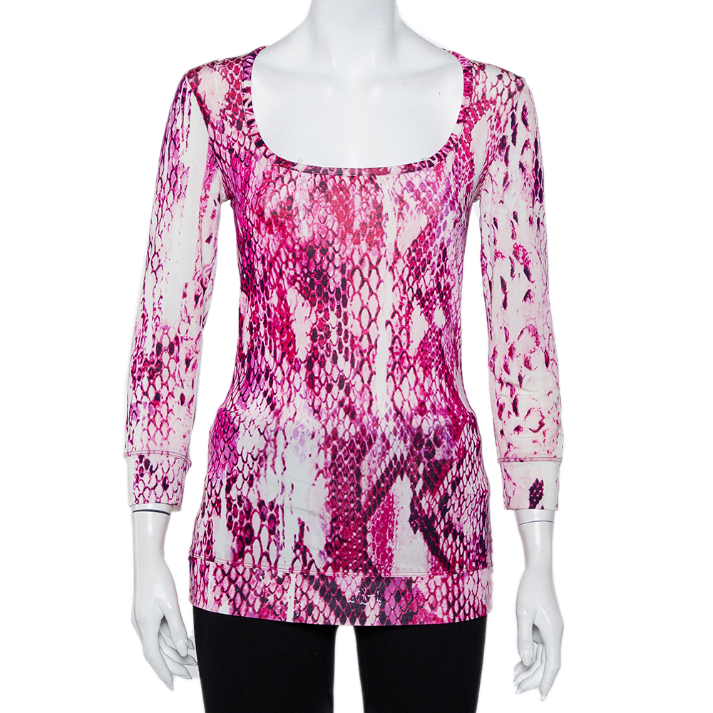 luxury-women-just-cavalli-used-clothes-p450044-003 Just Cavalli Pink Animal Printed Knit Scoop Neck T-Shirt S