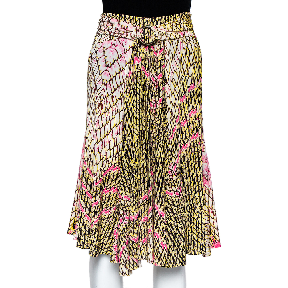 luxury-women-just-cavalli-used-clothes-p457902-006 Just Cavalli Multicolor Printed Jersey Ruched Waist Detail Flared Skirt M