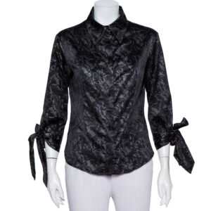 Just Cavalli Black Printed Satin Sleeve Tie Detail Shirt M