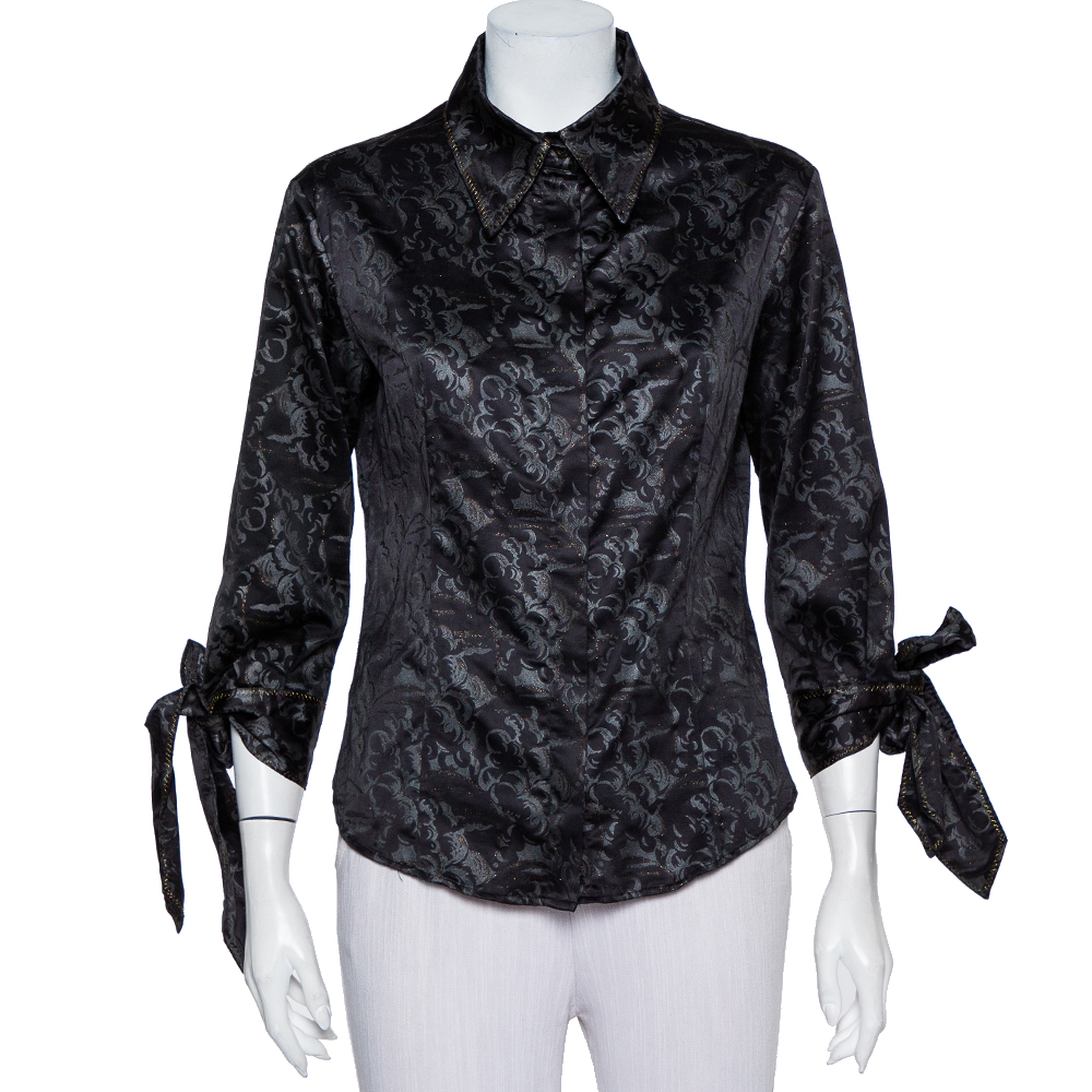 luxury-women-just-cavalli-used-clothes-p458461-001 Just Cavalli Black Printed Satin Sleeve Tie Detail Shirt M