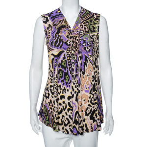 Just Cavalli Multicolored Printed Silk Knit Sleeveless Top M