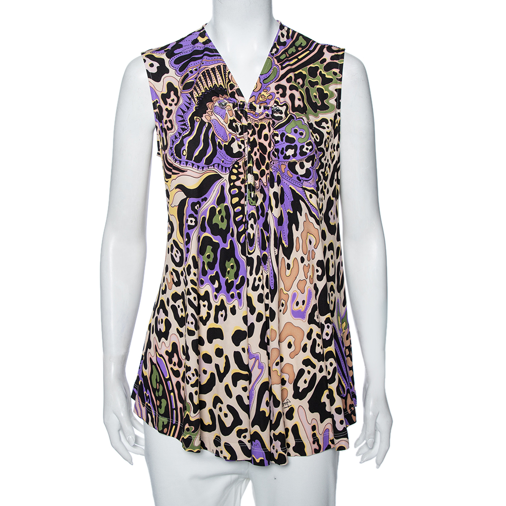 luxury-women-just-cavalli-used-clothes-p493256-001 Just Cavalli Multicolored Printed Silk Knit Sleeveless Top M