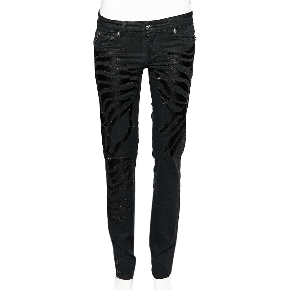 luxury-women-just-cavalli-used-clothes-p499832-004 Just Cavalli Black Denim Crystal Embellished Slim Fit Jeans M