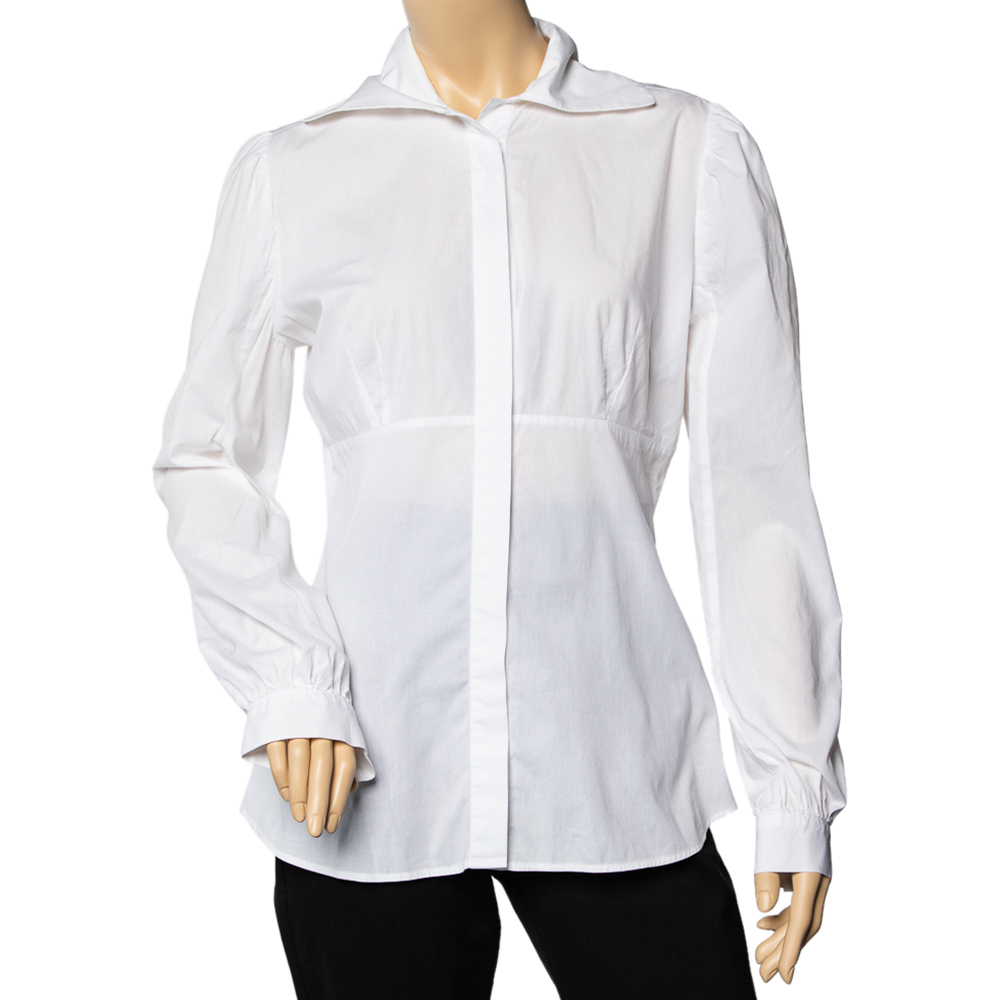 luxury-women-just-cavalli-used-clothes-p525170-004-2 Just Cavalli White Cotton Paneled Button Front Shirt L