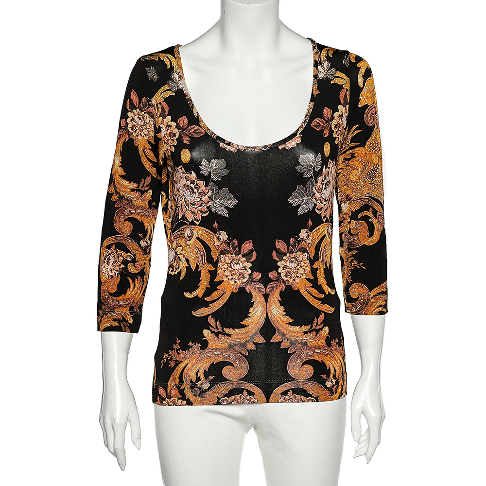 luxury-women-just-cavalli-used-clothes-p542494-001-2 Just Cavalli Black Floral Printed Jersey Scoop Neck T-Shirt XL
