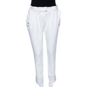 Just Cavalli White Cotton Blend Button Hem Detail Trousers M