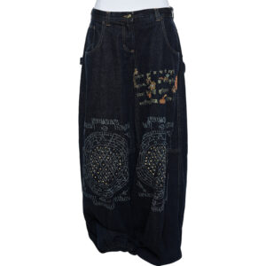 Just Cavalli Navy Blue Painted Denim Flared Leg Jeans L