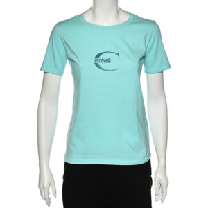 Just Cavalli Blue Logo Printed Cotton Short Sleeve T-Shirt S