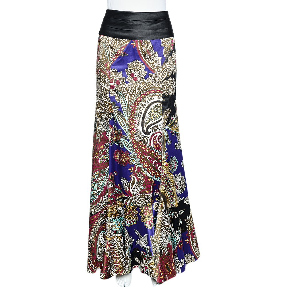 luxury-women-just-cavalli-used-clothes-p565377-006-2 Just Cavalli Multicolor Printed Satin Ruffle Detail Maxi Skirt S