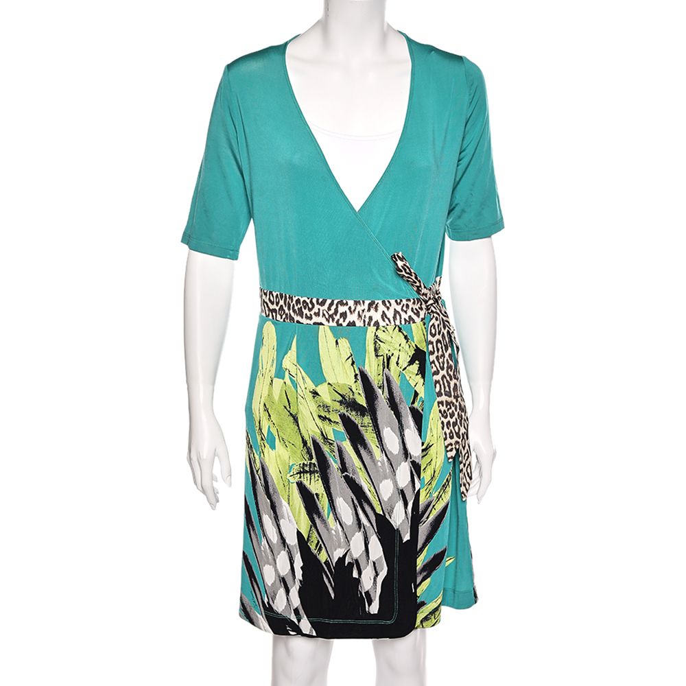 Just Cavalli Multicolor Printed Jersey Mini Wrap Dress L