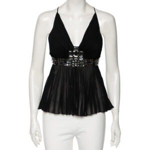 Just Cavalli Black Silk Embellished Waist Pleated Top S