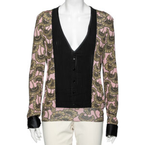 Just Cavalli Pink & Gold Printed Jersey Pintuck Detailed Top L