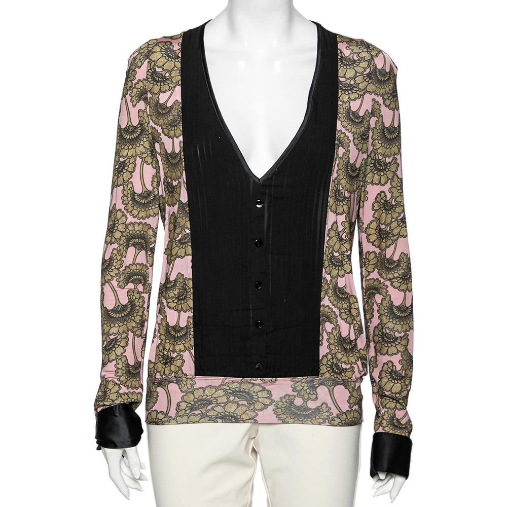 luxury-women-just-cavalli-used-clothes-p599483-010-2 Just Cavalli Pink & Gold Printed Jersey Pintuck Detailed Top L