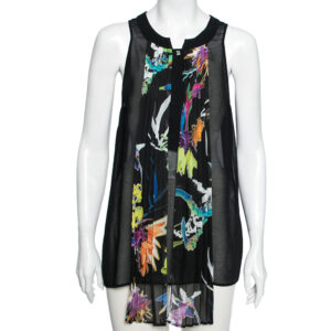 Just Cavalli Black Crepe Pleated Front Tie Detail Sleeveless Top M