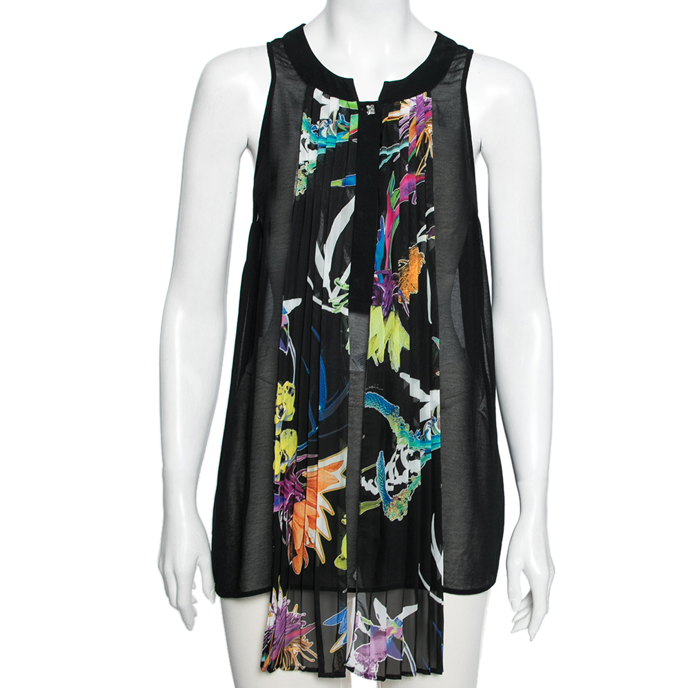 luxury-women-just-cavalli-used-clothes-p606175-003-2 Just Cavalli Black Crepe Pleated Front Tie Detail Sleeveless Top M