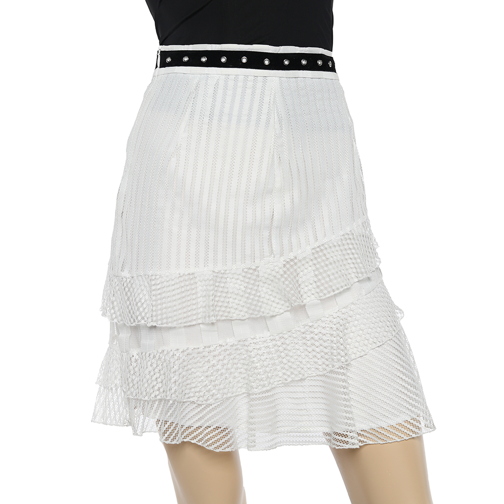 luxury-women-just-cavalli-used-clothes-p619385-003-2 Just Cavalli White Lace Overlay Ruffle Tiered Skirt S