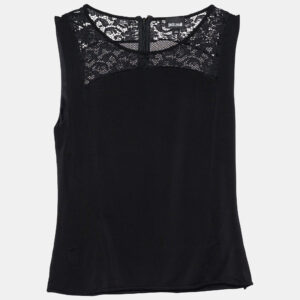 Just Cavalli Black Jersey Lace Trim Sleeveless Top L