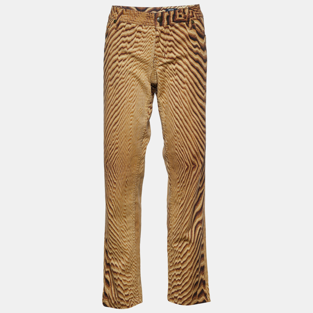 luxury-women-just-cavalli-used-clothes-p698064-001-1 Just Cavalli Beige Animal Print Cotton Straight Fit Jeans XL Waist 38"