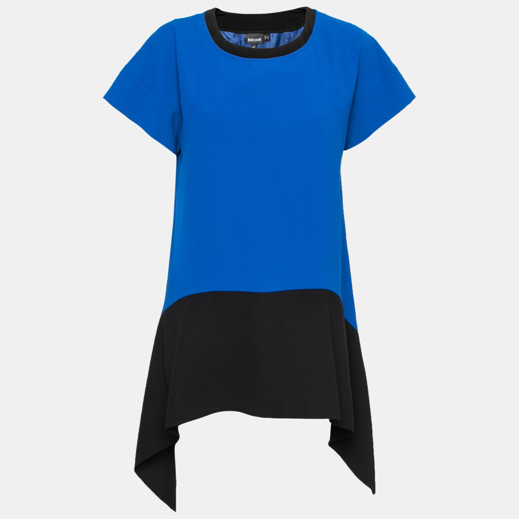 luxury-women-just-cavalli-used-clothes-p714593-004 Just Cavalli Blue Leopard Print Trimmed Crepe Oversized Tunic M