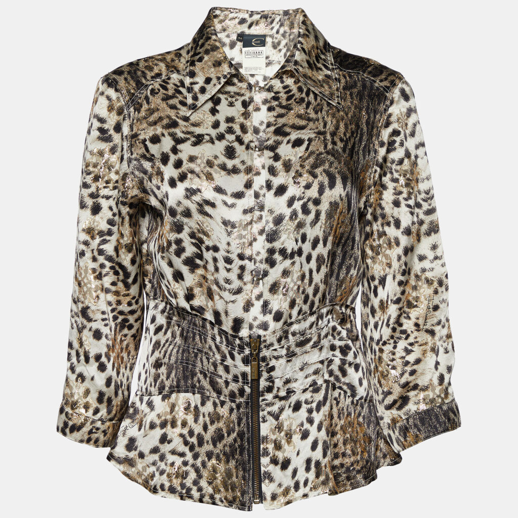 luxury-women-just-cavalli-used-clothes-p764281-001 Just Cavalli Beige Animal Printed Fil Coupe Shirt M