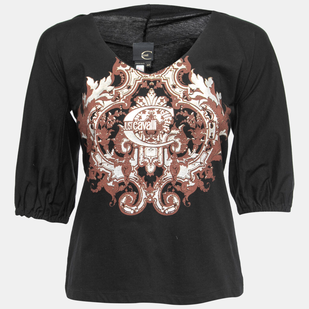 luxury-women-just-cavalli-used-clothes-p798861-005 Just Cavalli Black Printed Cotton Top M